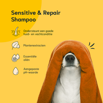 Chomi Pets - Hond &amp; Kat - Sensitive &amp; Repair Shampoo - 200ml - Natuurlijke ingredi&euml;nten - Schilfers - Droge vacht - erg vette vacht - Talg productie