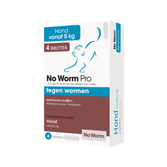 No Worm -  Pro Hond Ontwormingstabletten voor Honden vanaf 5 kg - 4 tabletten Ontwormen - Lintworm - Haakworm - Spoelworm - Zweepworm - Franse Hartworm