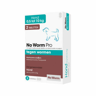 No Worm - Pro Kleine Hond en Puppy van 0,5 tot 2 kilogram - 2 Tabletten - Ontwormen - Lintworm - Spoelworm - Haakworm - Zweepworm - Longworm - Franse hartworm