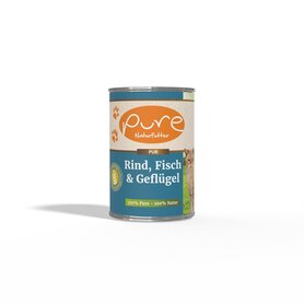 Pure- Kattennatvoer Rund, Vis & Gevogelte – Natuurlijk Voer met 66% Vers Vlees & Vis – Zonder Additieven – 6x400g