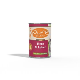 Pure - Katten natvoer Hart & lever – Natuurlijk Voer met 68% Vers Vlees – Zonder Additieven – Graanvrij – 6x400g