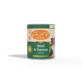 Pure -Natuurlijk Hondenvoer Rund met Pens – 71% Vers Vlees – Graanvrij – Voor Puppy, Volwassen en Senior – 6x800g